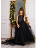 Black Lace Appliques Tulle Flower Girl Dress With Train